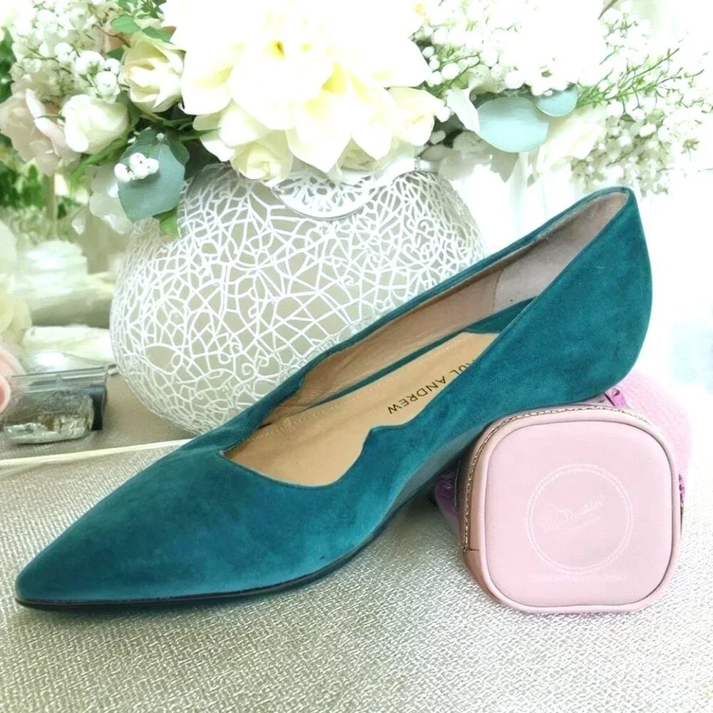 Paul Andrew Zoya Signature Wing Turquoise Blue Suede Flat, Size 36.5 (US 6.5)